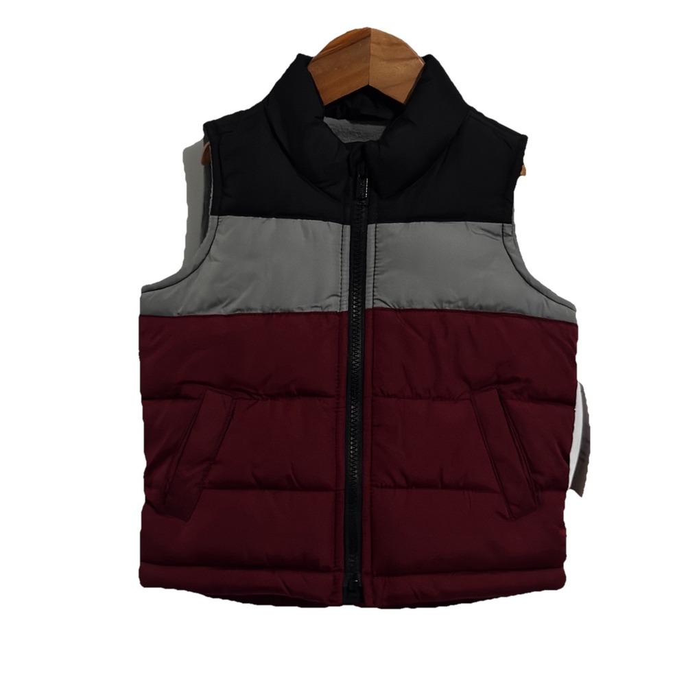 Size 2T - Old Navy Vest Toddler Boy Maroon Gray Black Winter Fall Fleece
